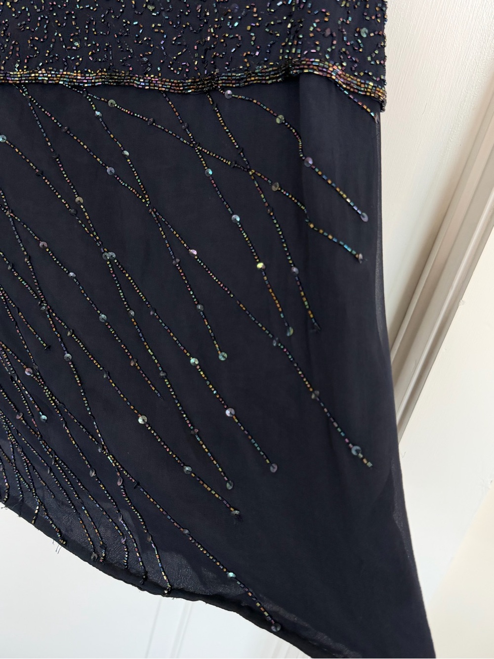 Adrianna Papell 100% Silk Vintage Blue Beaded Iridescent Party Formal Sheer 16 - Picture 11 of 12
